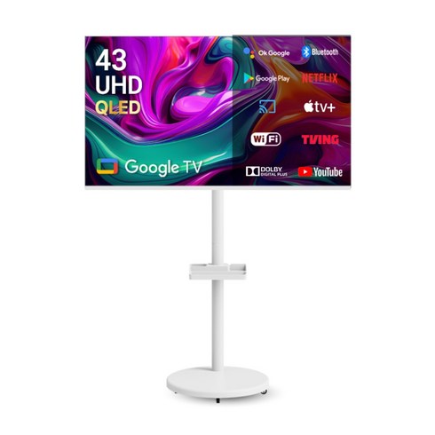 무빙큐빅스 화이트에디션 43인치 4K UHD QLED 삼탠바이미 셋트 이동식 스마트TV 중소바이미, 고객직접설치, 스탠드형, 삼탠바이미 퍼스트, 109cm(43인치)