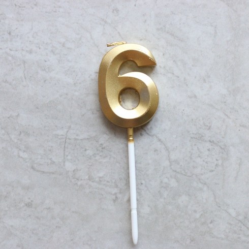 빅사이즈 생일초 케이크픽 특이한 메탈릭 골드 숫자초, 6, 1개, 15g