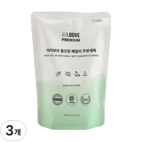 아이보브 올인원 패밀리 주방세제 리필, 3개, 500ml