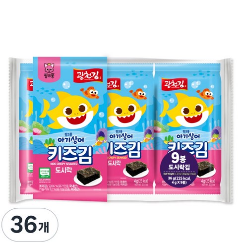광천김 핑크퐁 키즈 도시락김, 김, 36g, 4개