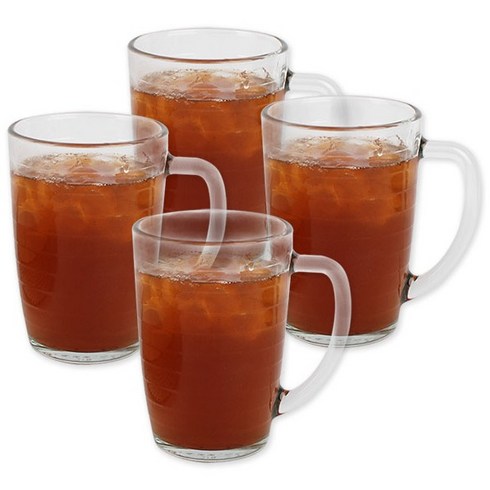 글라스락 국산 내열 강화유리 스트라이프 머그컵 460ml, 투명, 4개