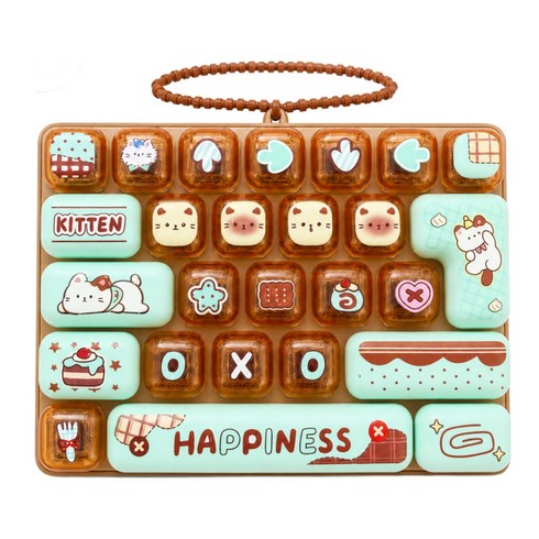 26구 대왕 키캡 키링 귀여운 캐릭터 투명 키보드 클릭커 딸깍이 피젯토이, 1개, HAPPINESS 브라운