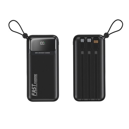 Raniz 보조배터리 50000mAh 대용량 66W 고속충전 4개 충전선 내장일체형휴대용캠핑 보조배터리 대용량보조배터리, 딥 블랙, DX253