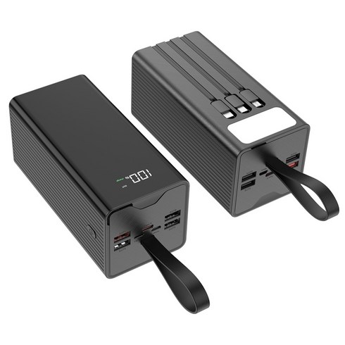 THOUSTA 대용량 보조배터리 50000mAh 고속충전 PD 22.5W 3개 충전선 내장 캠핑용 차박용 멀티단자, 블랙