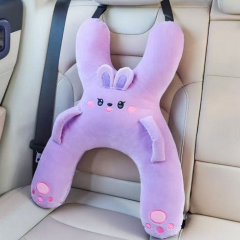 앨오앤지 차량용 안전벨트 인형 쿠션 목꺾임방지 쿠션, 1개, 보라(토끼)