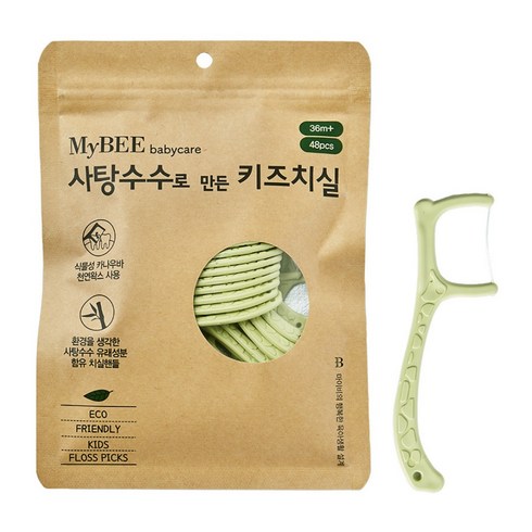 마이비 사탕수수로 만든 키즈 치실 48p, 혼합색상, 1개