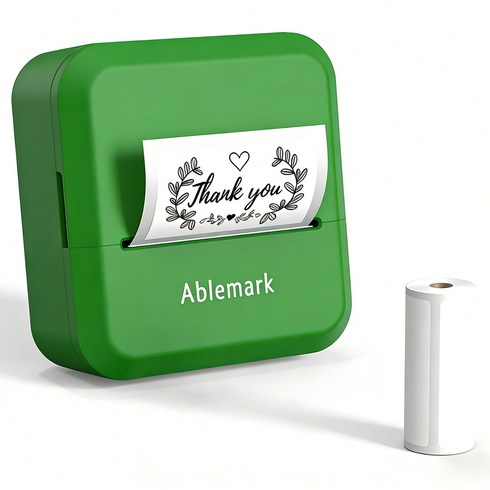 Ablemark 라벨 프린터기 스티커 라벨지포함 고속인쇄 바코드 생성 큐알코드 스캔 가능, 1세트, 그린