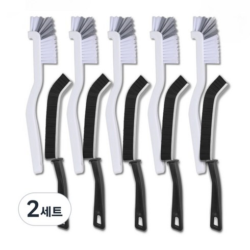 5+5 테일스타 틈새솔 틈새브러쉬 다용도 L자 직각솔 청소솔 만능 브러쉬, 화이트, 블랙, 2세트