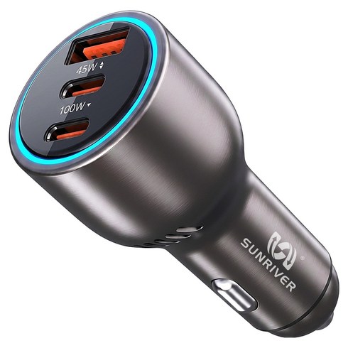 SUNRIVER 선리버 100W 45W 초고속 차량용 충전기 3포트 아이폰 갤럭시 멀티 시거잭 충전기 두대 동시 초고속 충전+240W 초고속 데이터 충전 케이블 세트 노트북 태블릿, 듀얼 C타입+USB, C1