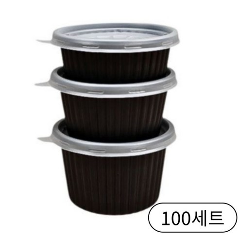 여서담아 일회용 국용기 105 파이 국내생산 전자레인지 포장 용기 1회용 장국 국물 밥 검정 JH, 1세트, 100개