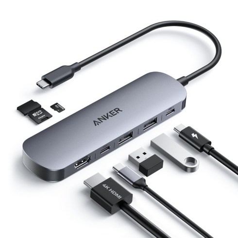 앤커 USB-C 7-in-1 4K HDMI 허브 A83D2, 1개, 실버
