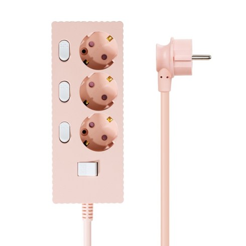 파워존 자동소화 4000W 고용량 웨이브 개별스위치 과부하차단 3구 멀티탭 50cm 1.5m 3m 5m 7m, 자동소화 개별스위치 3구 50cm 파스텔핑크, 1개