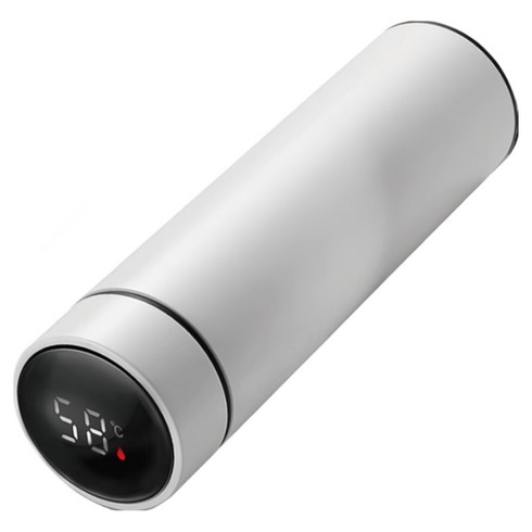 다쓱 텀블러 LED 온도표시 원터치 스텐 스마트 차량용 보온 보온병 500ml, 텀블러 화이트