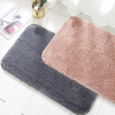 루보르 1+1 빨아쓰는 미끄럼방지 푹신한 욕실 발매트, 그레이+핑크, 도톰 버전 (3cm)