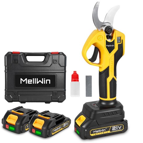 MellWin 21V 브러시리스 무선 전동 전정가위 충전식 전정가위 무선 전정가위 전지가위 32mm 강력 절단 과수 가지치기 나무 가지치기 원예공구 정원관리 전문가용, 2세트