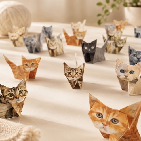 펫더월드 페이퍼토이 동물 종이접기 DIY 키트 고양이 강아지 오리가미 책상 장식 만들기, 1세트, 고양이 DIY키트