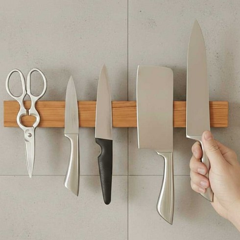 원목 자석 칼 거치대 Universal magnetic knife strip Wood, 1개, WOOD 50cm [EW040]