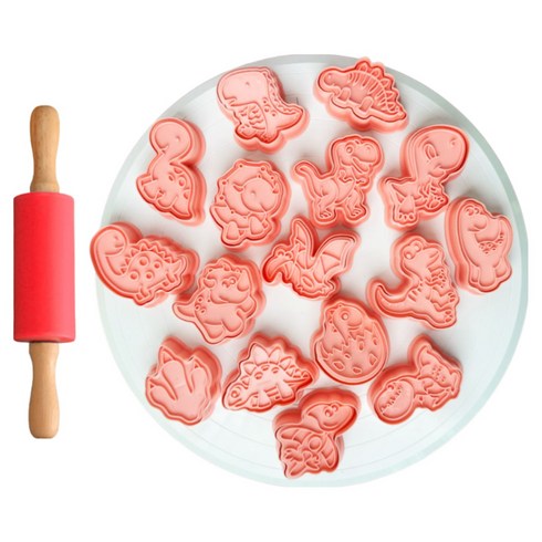 캐롯캐롯 공룡 쿠키틀 클레이몰드 베이킹도구 16종 세트 (밀대증정), 1개, 핑크