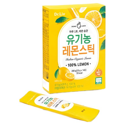 닥터리브 하루1포 레몬습관 100%리얼착즙 유기농 레몬스틱, 2박스, 280g