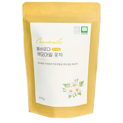 올바르다 유기농 캐모마일 차 티 꽃차 리필 원물, 1개, 1개입, 50g
