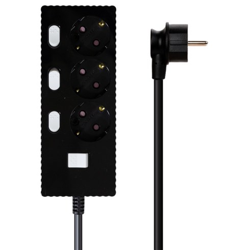 파워존 웨이브 고용량 개별스위치 멀티탭 과부하차단 3구 멀티콘센트 전기코드 50cm 1.5m 3m 5m 7m, 1개, 블랙, WME415WT