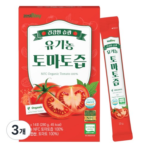제스티지 NFC 유기농 토마토즙 스틱 14p, 280g, 3개