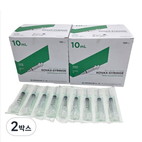 한국백신 일회용 주사기 10ml 21G 11/4" 100개, 2박스