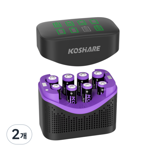 KOSHARE 스마트 8구 AA 4255mWh+AAA 1100mWh 충전기 LCD 디스플레이 1.5V 리튬배터리 충전기 건전지 포함 KO-L842C, 2개