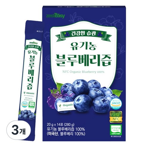 제스티지 NFC 유기농 블루베리즙 스틱 14p, 3개, 280g