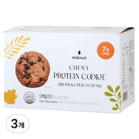 누알로 꾸덕한 단백질 쿠키 아몬드 앤 초코 청크 맛, 3개, 400g