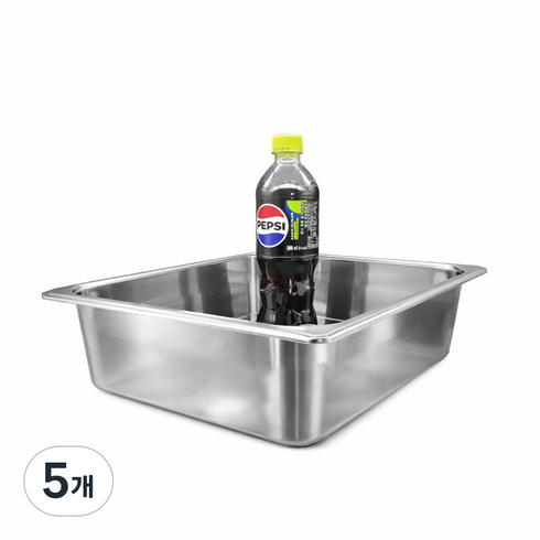 304 NSF식품 승인 사각 견고한 업소용 냉장고 반찬 스텐 밧드 바트, 5개, 1/2 (325x265mm) × 높이 10cm 몸체만