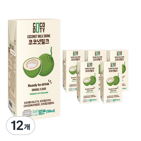 코코듀티 태국 코코넛밀크 음료, 12개, 180ml