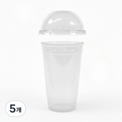 [92파이아이스컵+돔리드]에코윌 일회용 테이크아웃 플라스틱PET컵 뚜껑포함, 5개, 100개입, 600ml