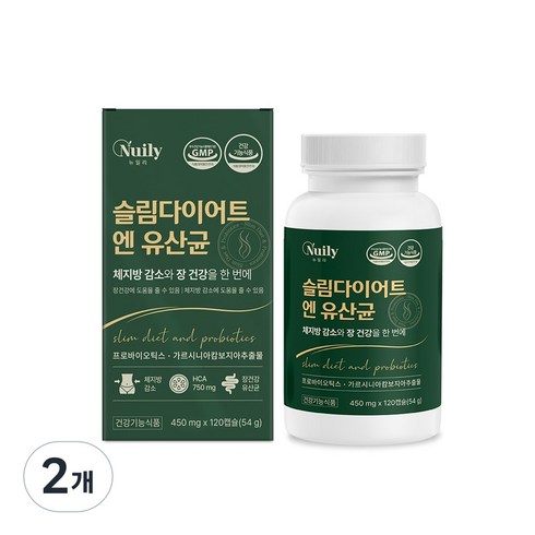 뉴일리 슬림 다이어트 엔 유산균 체지방 감소 보조제 장건강 가르시니아 캄보지아 프로바이오틱스, 2개, 120정