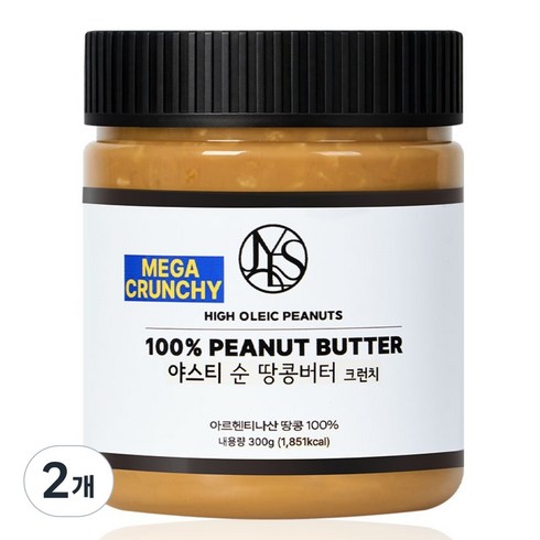 야스티 순 땅콩버터 크런치 100% 무첨가, 2개, 300g