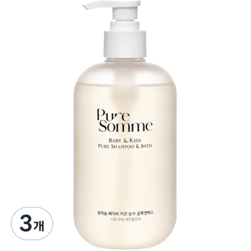 [화해1위] 퓨어솜 베이비 키즈 민감성 보습 아토 케어 순수 샴푸앤바스, 3개, 500ml