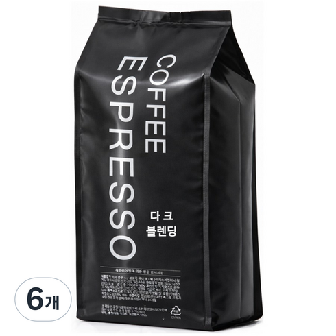 커피 에스프레소 다크 블렌딩 원두커피, 홀빈(분쇄안함), 1kg, 6개