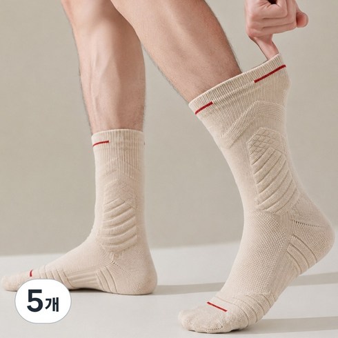 올바인 스포츠양말 러닝 운동 쿠션 남성 기능성 중목, 5개, 크림베이지