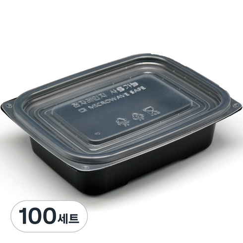 버디팩 PP 사각 죽용기 소 검정 500ml M-1317A 전자렌지 국내생산, 100세트, 1개