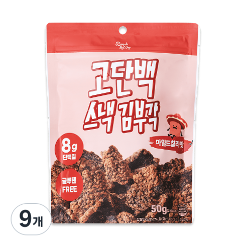 부각앤칩 고단백 스낵 김부각 마일드칠리맛, 9개, 50g