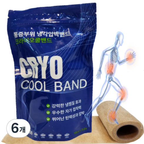 CRYO 쿨밴드 자가점착밴드 멘솔 아이스 의료용 붕대, 6개, 1롤
