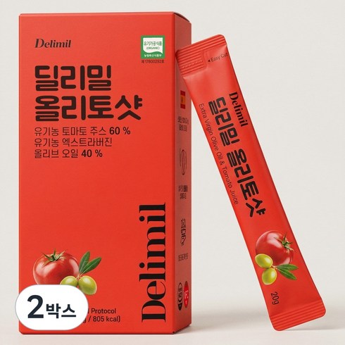 딜리밀 유기농 엑스트라버진 올리브오일 토마토 듀얼 올토샷 스틱 20ml 14포, 2박스, 280g