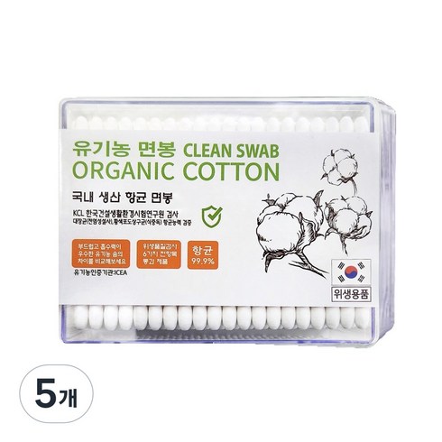 풍성 사각 순면 유아면봉, 200개입, 5개