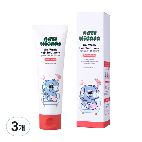앙또미뇽 키즈 노워시 트리트먼트 헤어 에센스 어린이 워터 헤어팩, 3개, 120ml