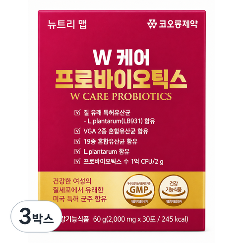 W 케어 프로바이오틱스 여성유산균 19종혼합유산균 30포, 3박스, 30회분
