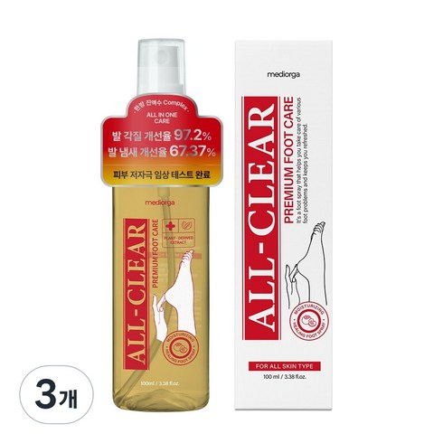 메디올가 올 클리어 풋 미스트 발냄새제거 향균 각질케어 발 스프레이, 1개입, 3개, 100ml