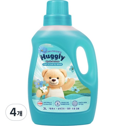 허글리 초고농축 액상 세탁세제 미스틱퍼퓸, 4개, 3L