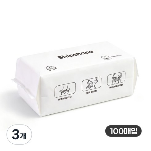 Shipshape 식물섬유면 일회용페이스타올 미용티슈 스타올 수건 화장을 지우다 타월, 3개, 100매입