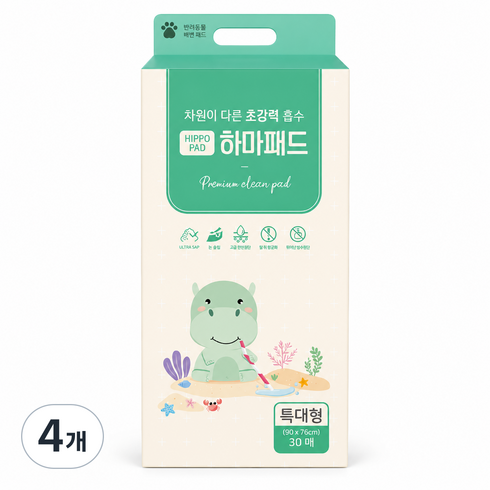 하마패드 S L XL 강력흡수 냄새잡는 논슬립 배변패드, 30개입, 4개