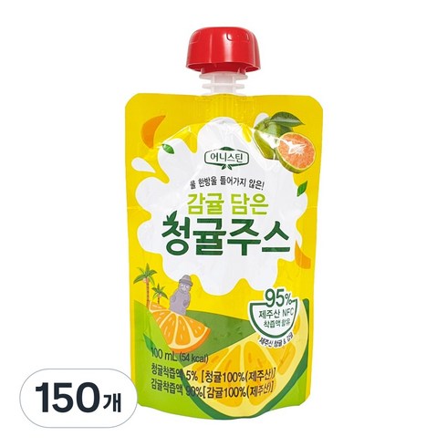 감귤 담은 청귤 주스 제주산 NFC % 착즙주스 어린이간식 학교간식 교회간식, 150개, 100ml